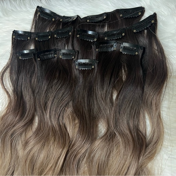 24 In Ombre Hair Style Clip in Hair Extensions dark Roots  Blonde - Human blend - Picture 7 of 12